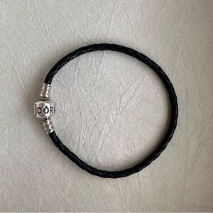 Pandora 7in Braided Black Leather Bracelet